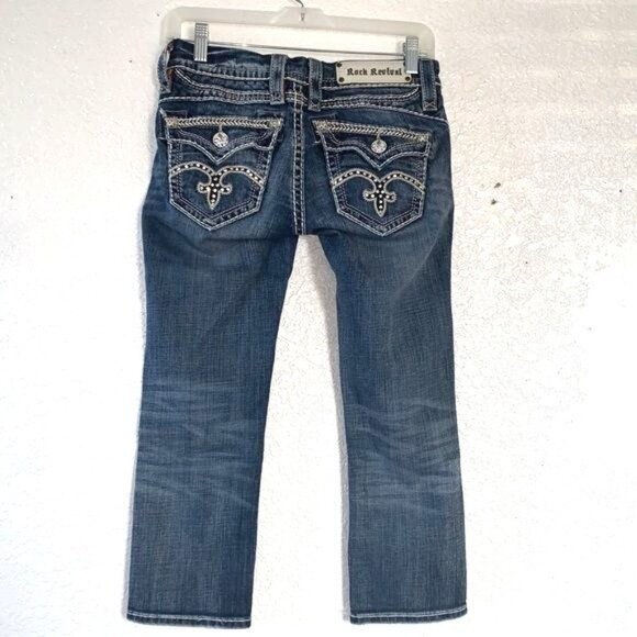 Rock Revival Sasha P31 Bootcut Jeans Womens 29 Dark Wash Distressed Denim Embroi - Picture 12 of 15